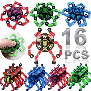 16Pack Fingertip Gyro Toy Mechanical Top DIY Deformation Robot Metal Transformable Spinners Funny Finger Chain Fidget Stress Relief ADD ADHD Astium for Kid Adults