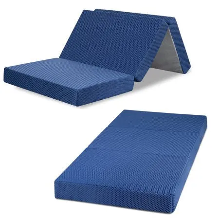BLUE 4'' Tri Folding Memory Foam Mattress