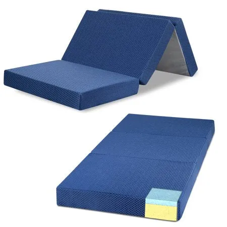 BLUE 4'' Tri Folding Memory Foam Mattress