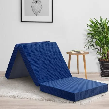 BLUE 4'' Tri Folding Memory Foam Mattress
