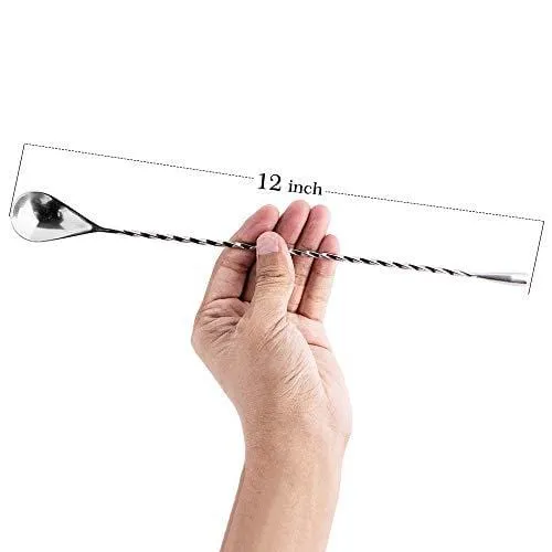 Briout Bar Spoon Cocktail Mixing Stirrers for Drink, Stainless Steel, Spiral Long Handle, 12 Inches Silver 2-Pieces