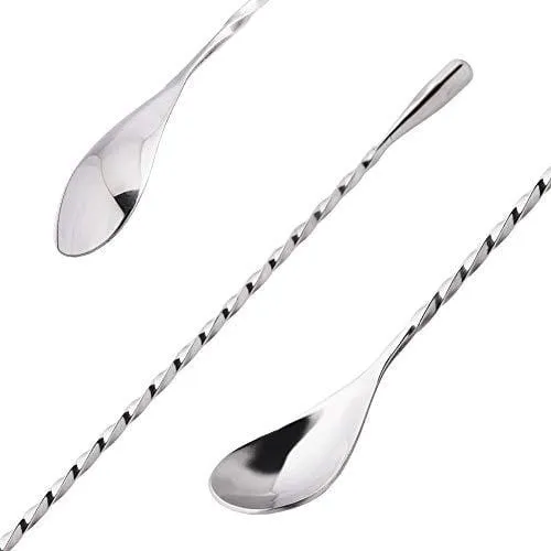 Briout Bar Spoon Cocktail Mixing Stirrers for Drink, Stainless Steel, Spiral Long Handle, 12 Inches Silver 2-Pieces