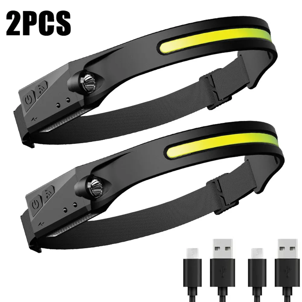 COB LED Headlamp Sensor HeadlightStrong light Flashlight USB Rechargeable Head Lamp Torch 5 Lighting Modes Work Light