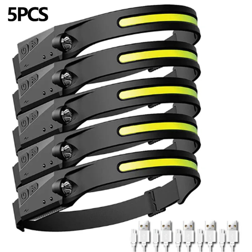 COB LED Headlamp Sensor HeadlightStrong light Flashlight USB Rechargeable Head Lamp Torch 5 Lighting Modes Work Light