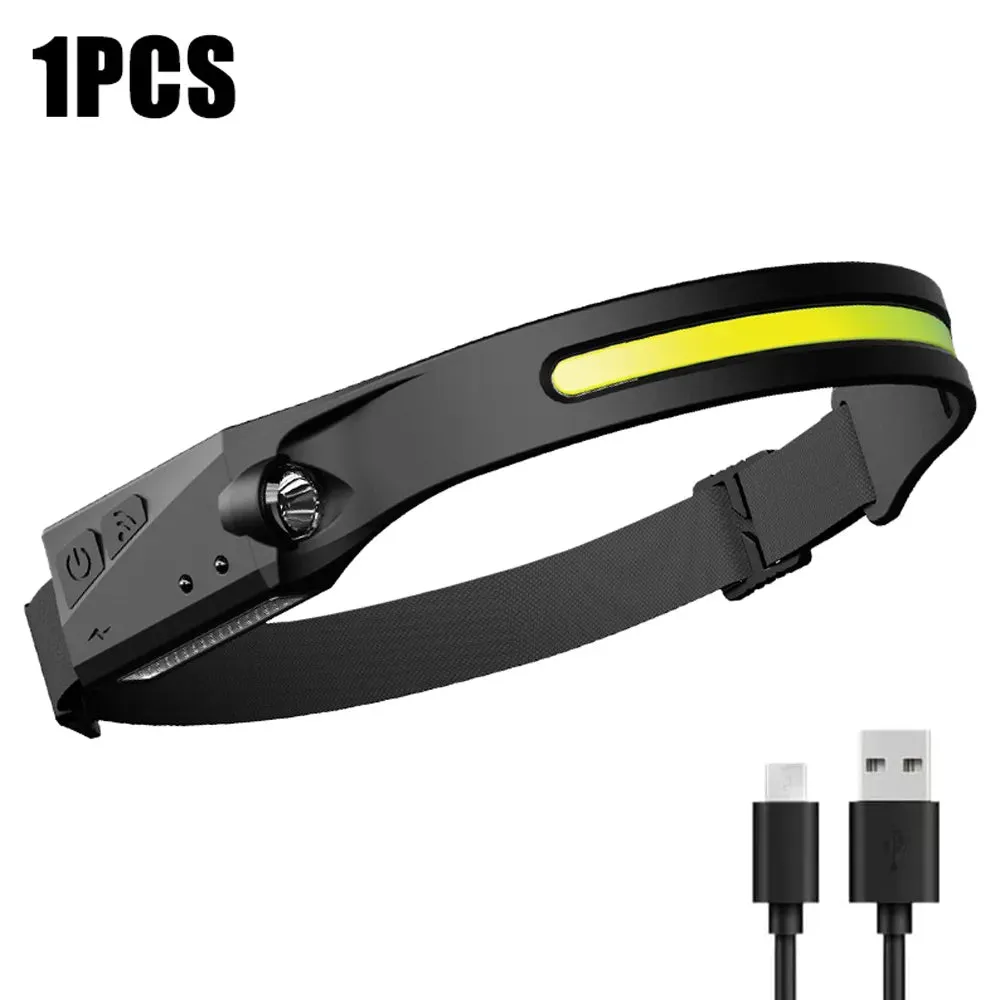 COB LED Headlamp Sensor HeadlightStrong light Flashlight USB Rechargeable Head Lamp Torch 5 Lighting Modes Work Light