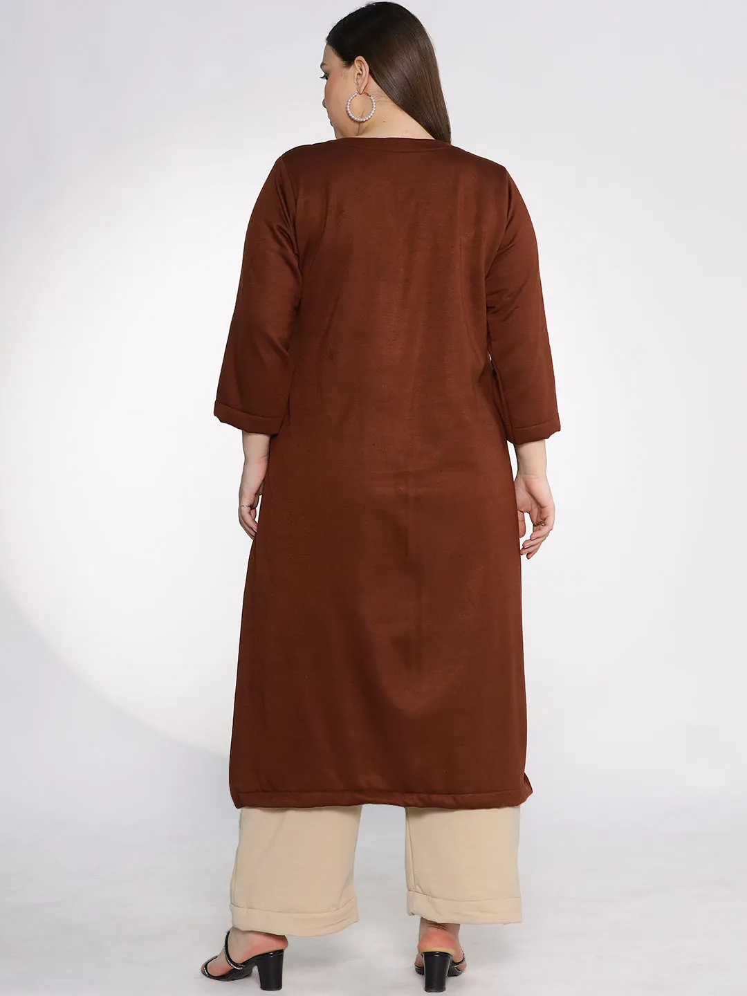 Coffee Fleece LongKurta - Solid