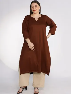Coffee Fleece LongKurta - Solid