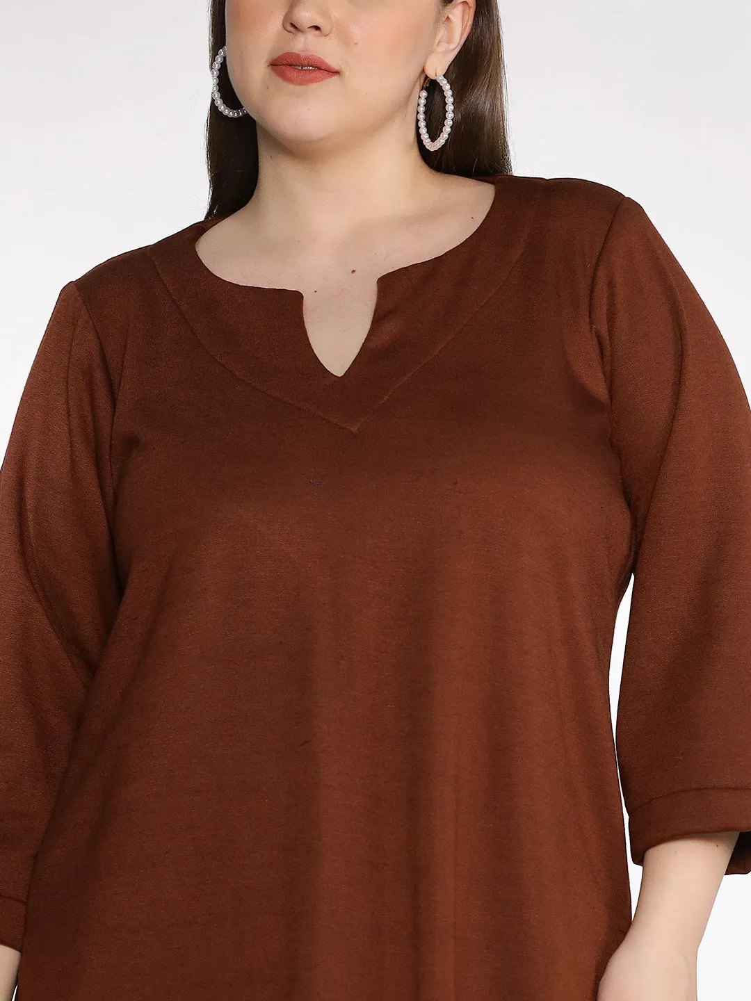 Coffee Fleece LongKurta - Solid
