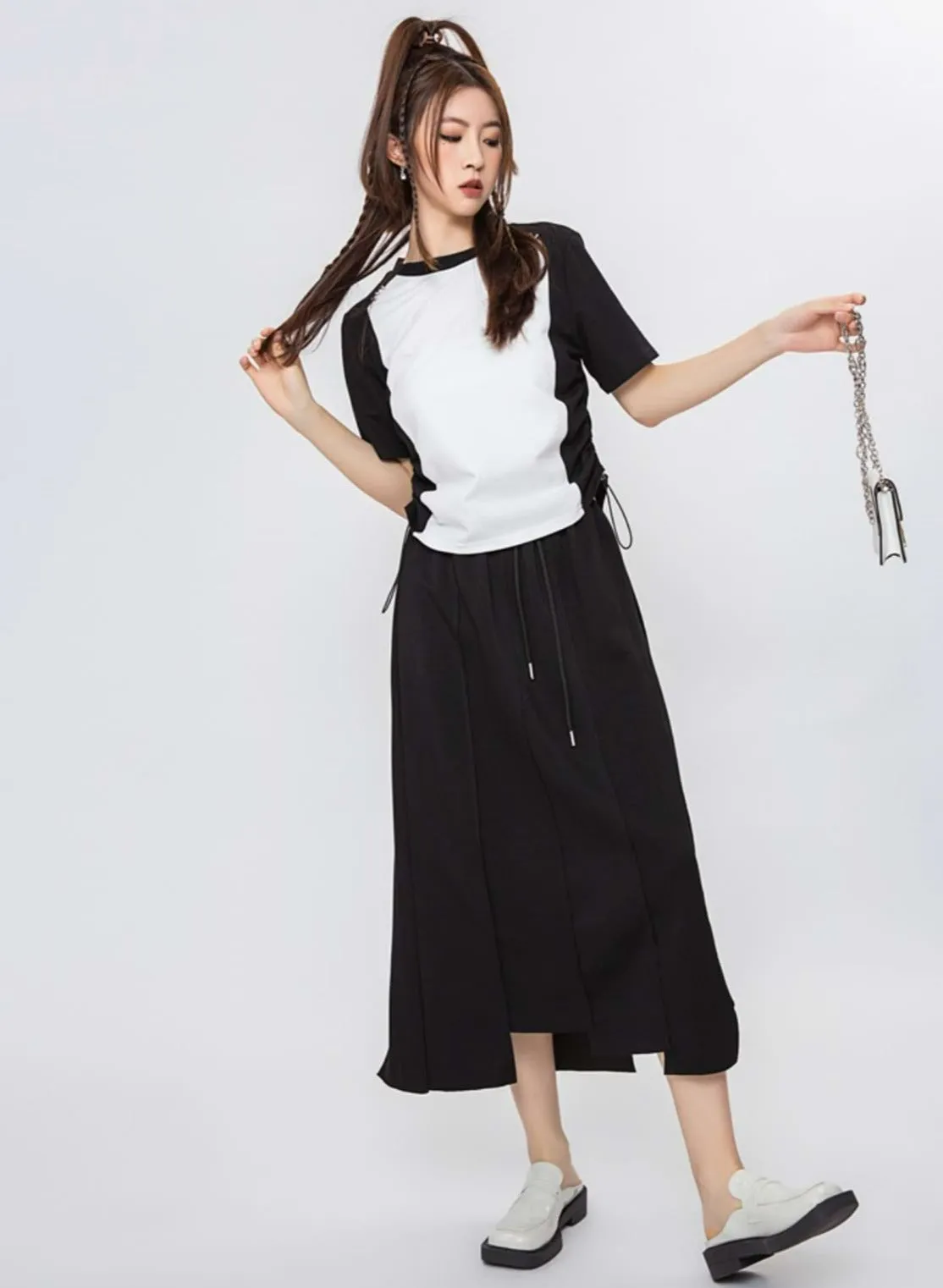 Color Block Ruched Side Short Sleeve Top