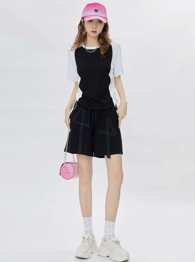 Color Block Ruched Side Short Sleeve Top