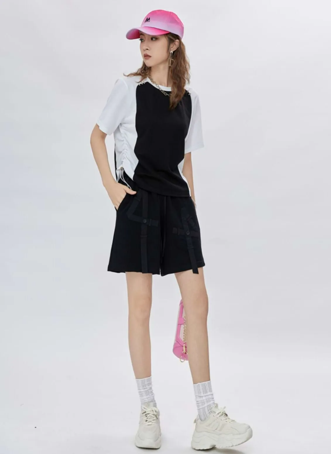 Color Block Ruched Side Short Sleeve Top