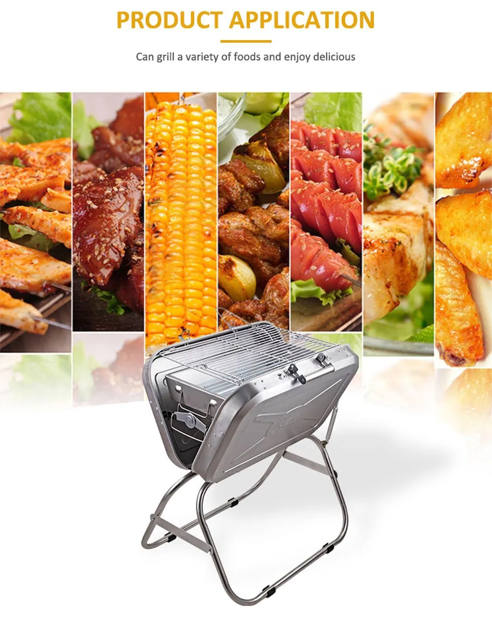 CRONY 8828 Portable grill Folding Stainless Steel Commercial Portable Outdoor Camping Charcoal Bbq Grill