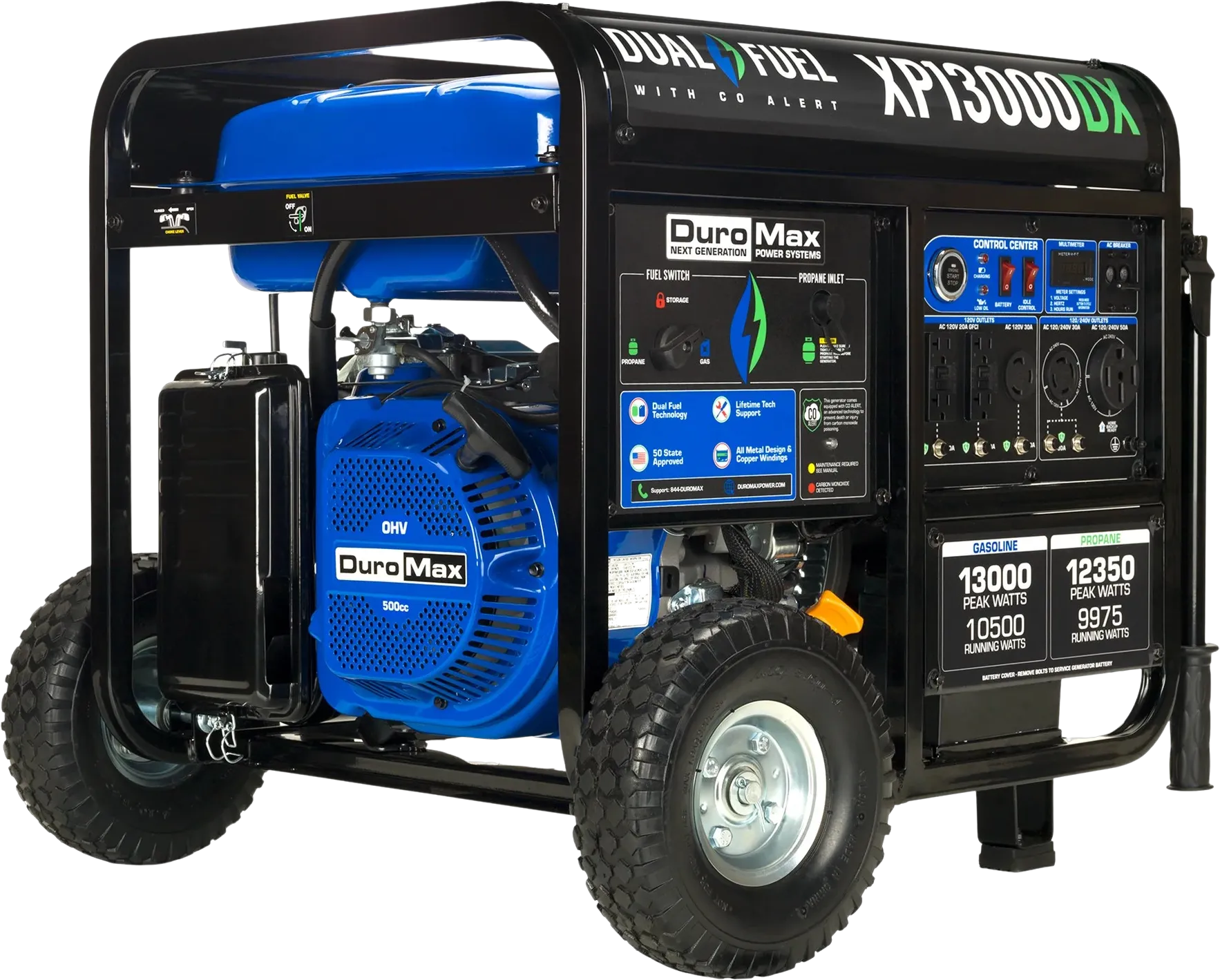 DuroMax XP13000DX 10500W/13000W Dual Fuel Gas Propane Generator with Electric Start and CO Alert New