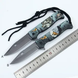 Fa47 Portable Forge Handmade 440C Stainless Steel Hunting Outdoor Camping Survival Folding Knife With Rope