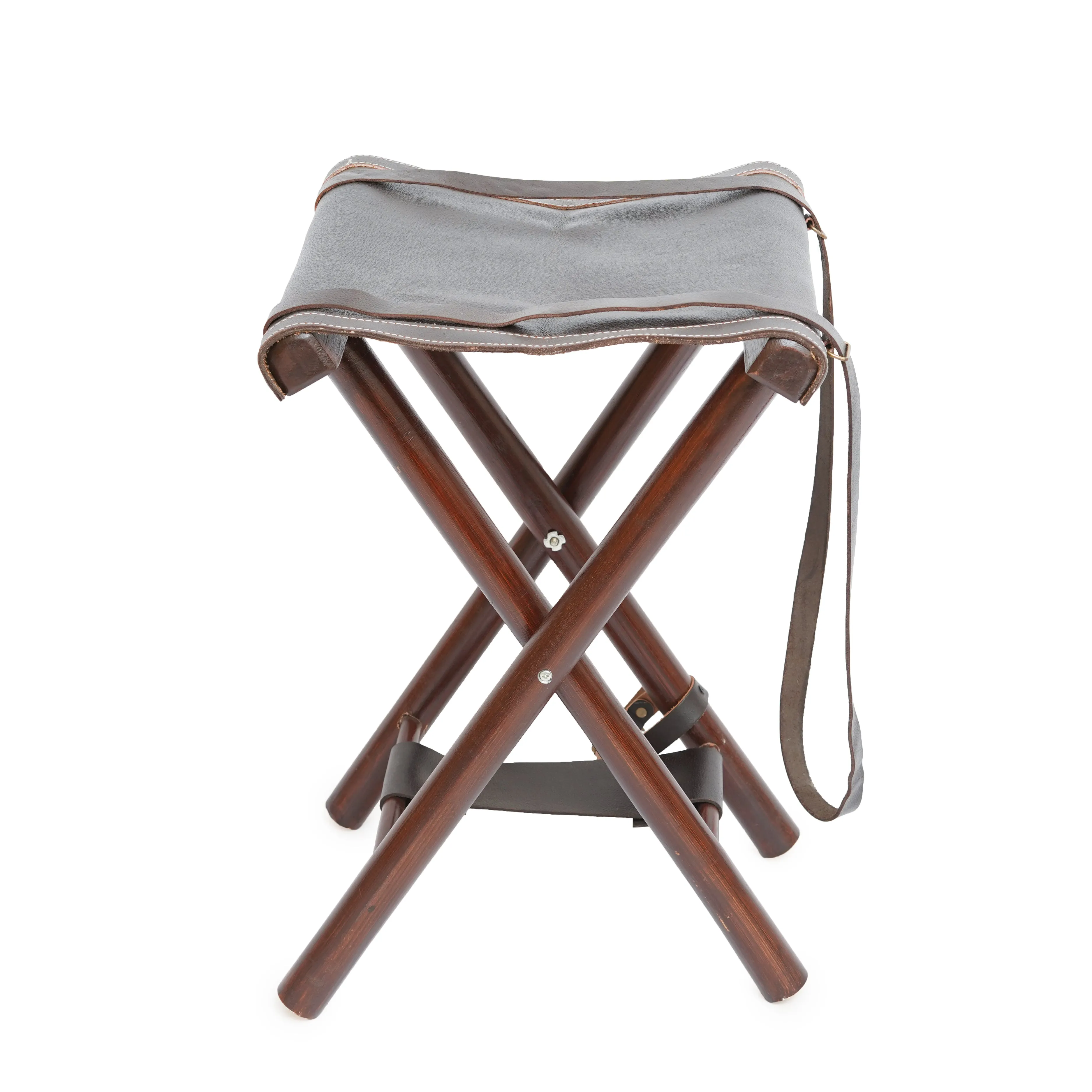 Foldable Leather Camping Stool - Safari-Ready