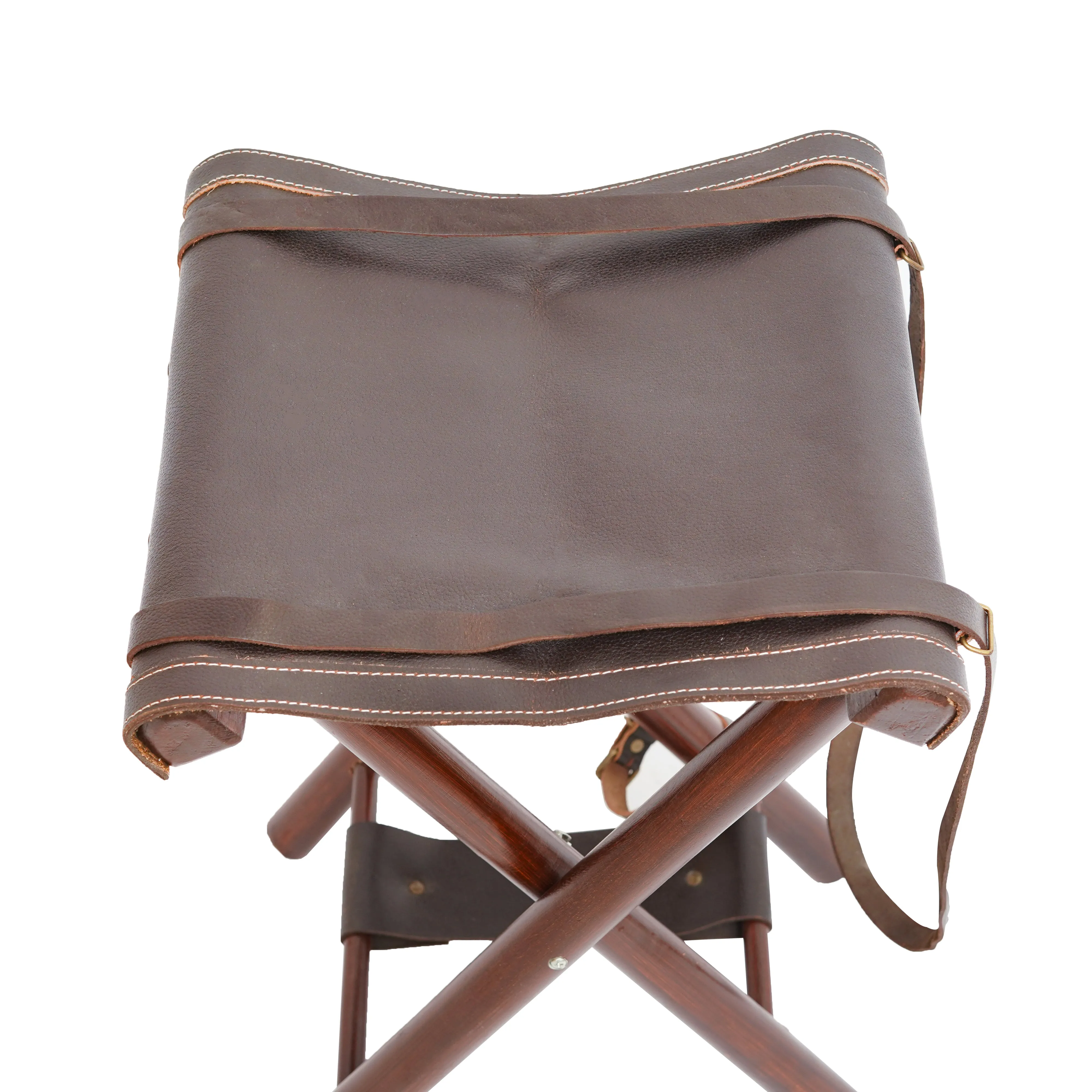 Foldable Leather Camping Stool - Safari-Ready