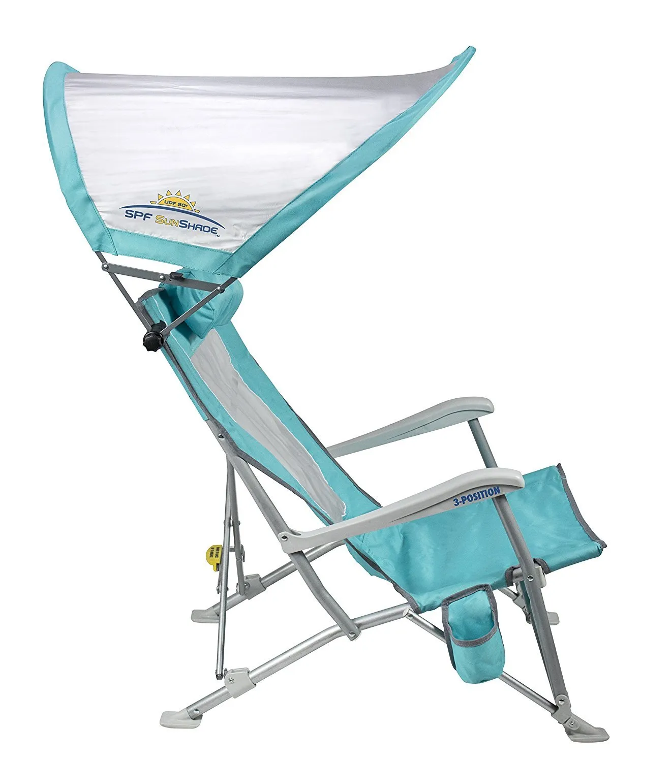 GCI Waterside SunShade Folding Beach Recliner Chair with Adjustable SPF Canopy