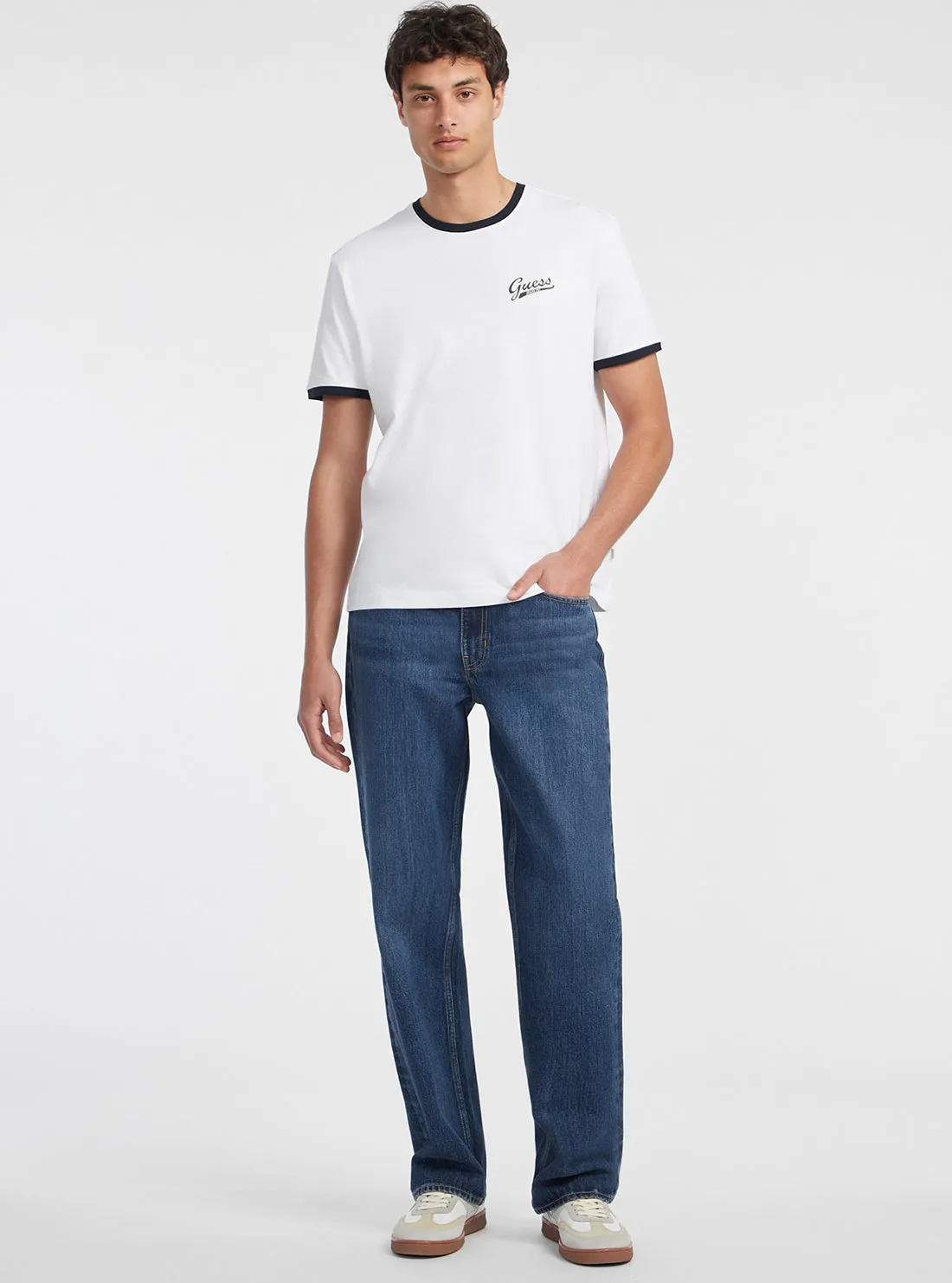 Guess Jeans White Black Trim T-Shirt