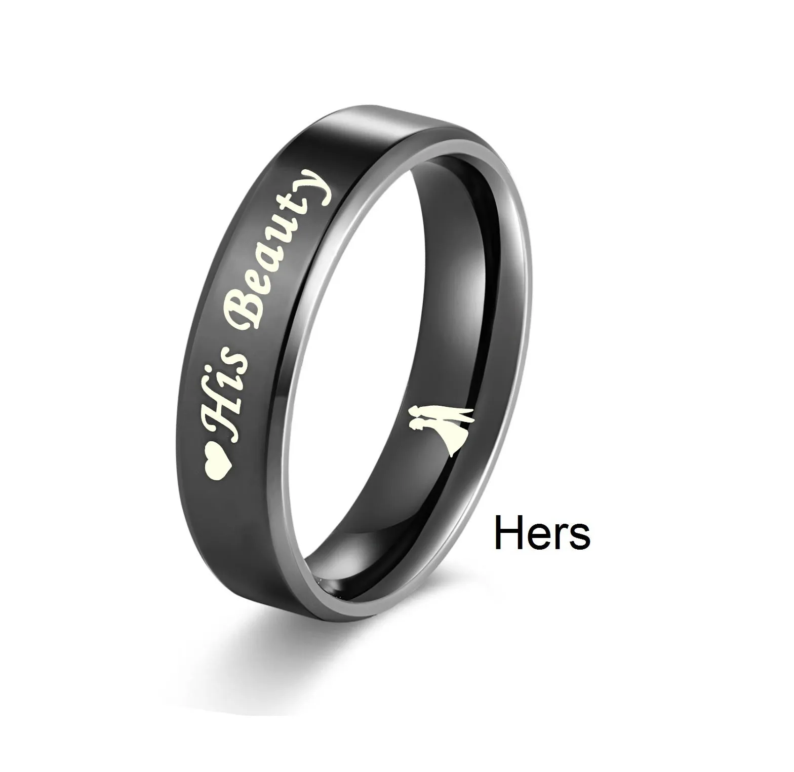 His & Hers Matching Set Beast and Beauty Couple Rings, Wedding Band Set, Valentine, Anniversary, Wedding, Promise, Engagement Ring
