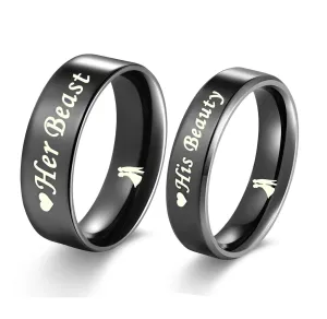 His & Hers Matching Set Beast and Beauty Couple Rings, Wedding Band Set, Valentine, Anniversary, Wedding, Promise, Engagement Ring