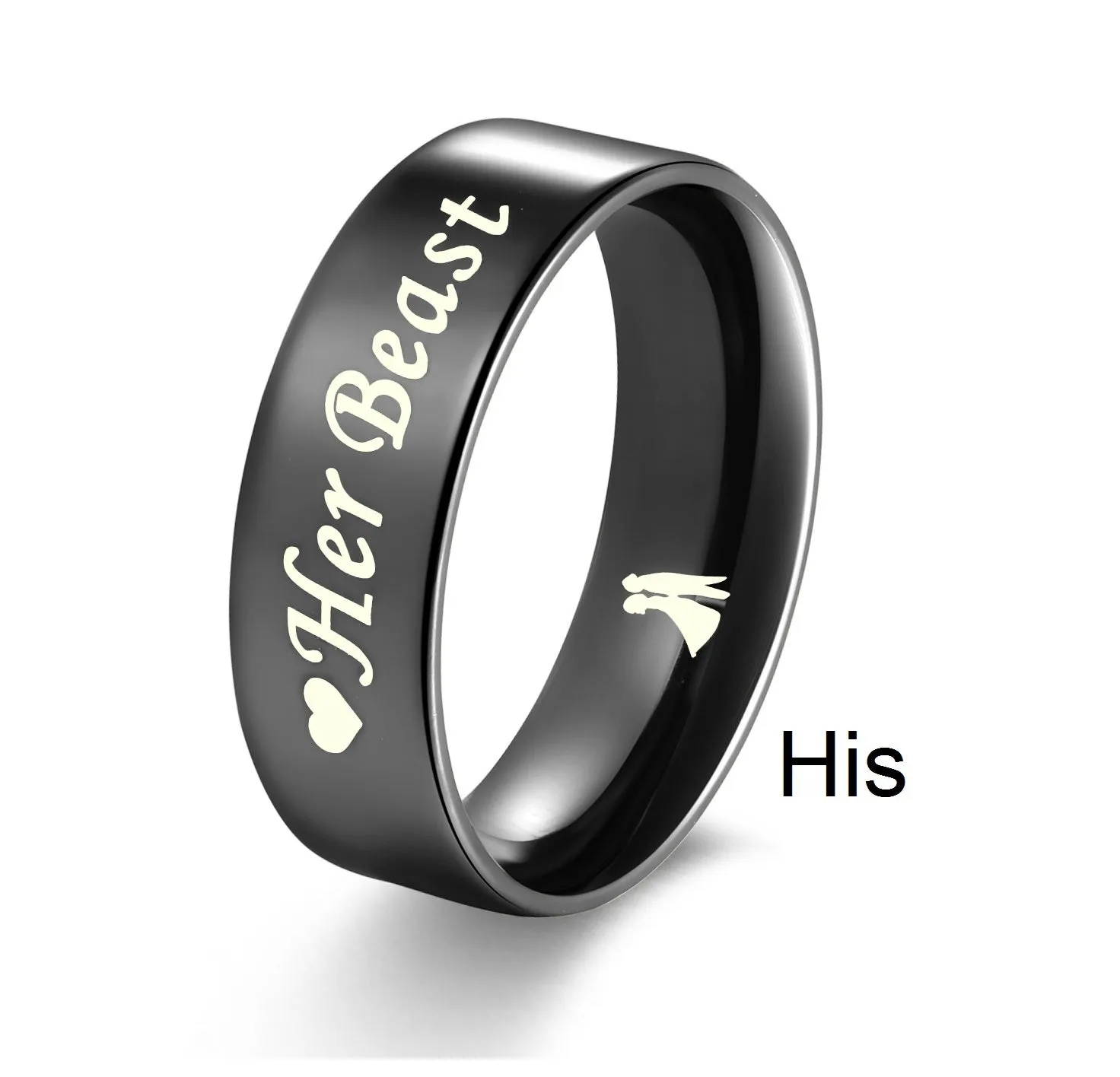 His & Hers Matching Set Beast and Beauty Couple Rings, Wedding Band Set, Valentine, Anniversary, Wedding, Promise, Engagement Ring