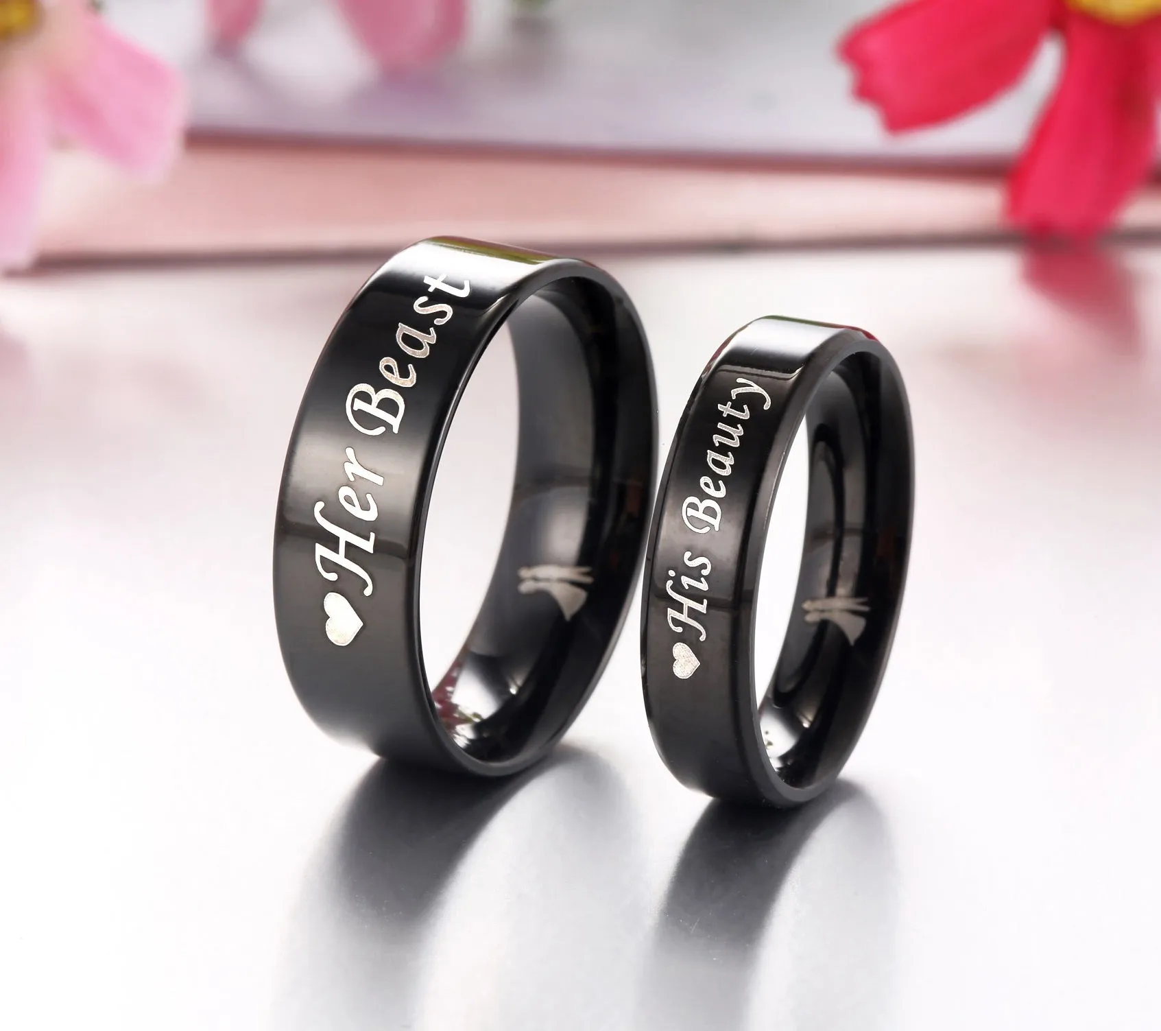 His & Hers Matching Set Beast and Beauty Couple Rings, Wedding Band Set, Valentine, Anniversary, Wedding, Promise, Engagement Ring