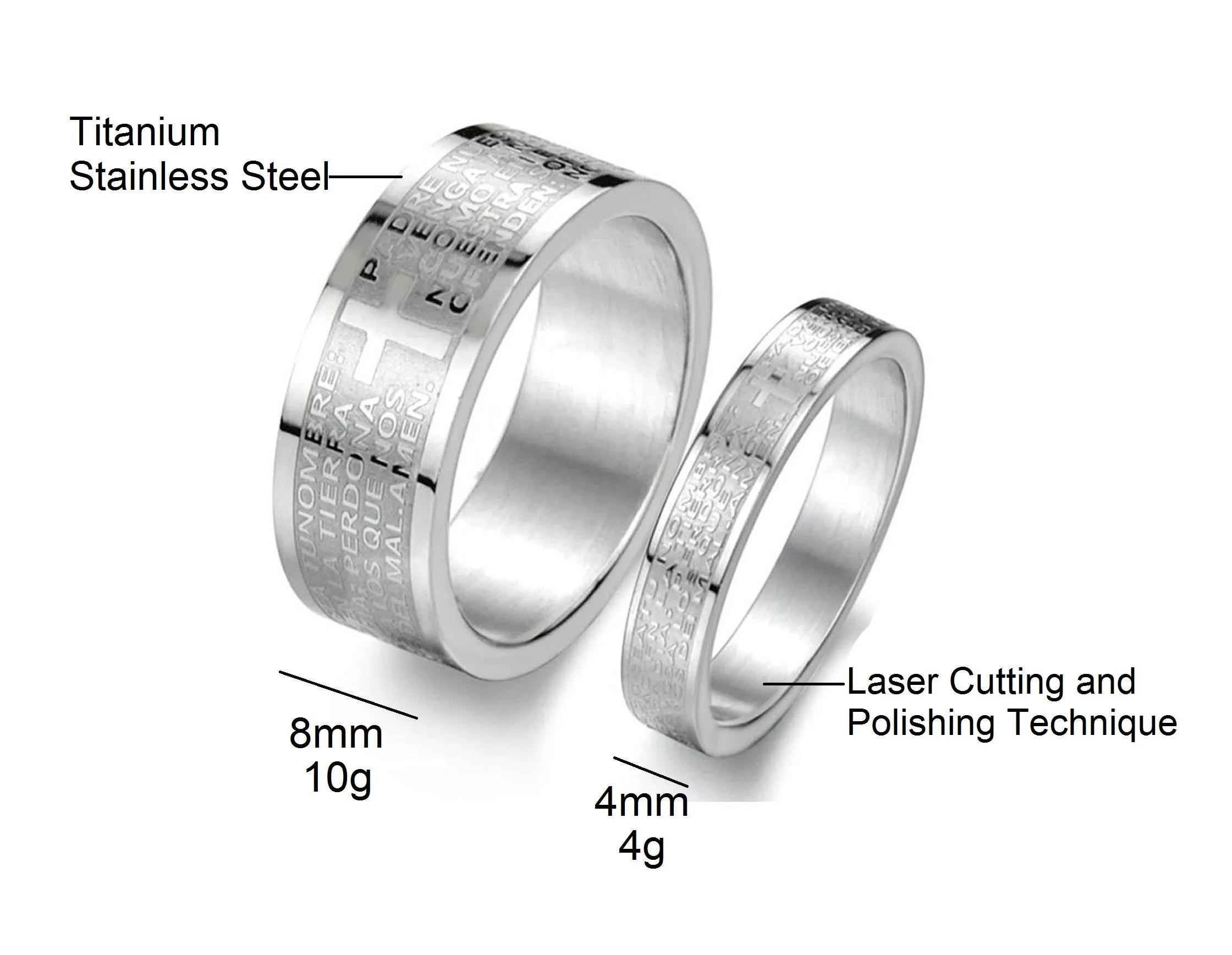His & Hers Matching Set Bible Cross Couple Rings Wedding Band Set