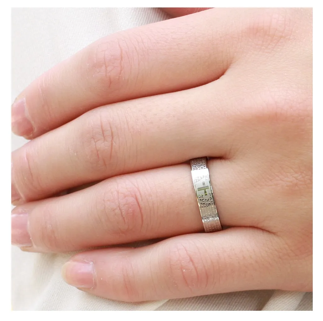 His & Hers Matching Set Bible Cross Couple Rings Wedding Band Set
