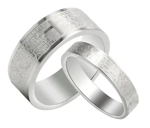His & Hers Matching Set Bible Cross Couple Rings Wedding Band Set