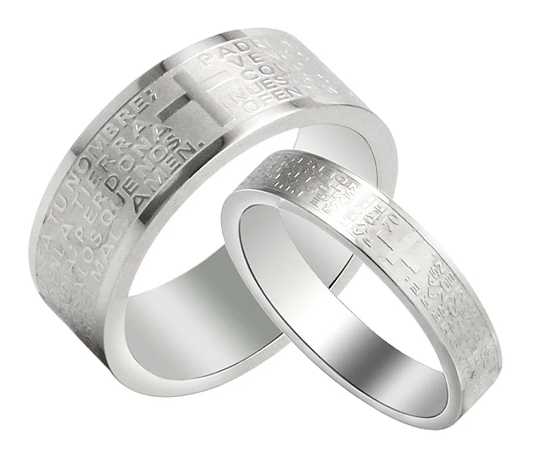 His & Hers Matching Set Bible Cross Couple Rings Wedding Band Set