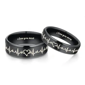 His & Hers Matching Set Heart Beat Chart Couple Rings Wedding Band Set
