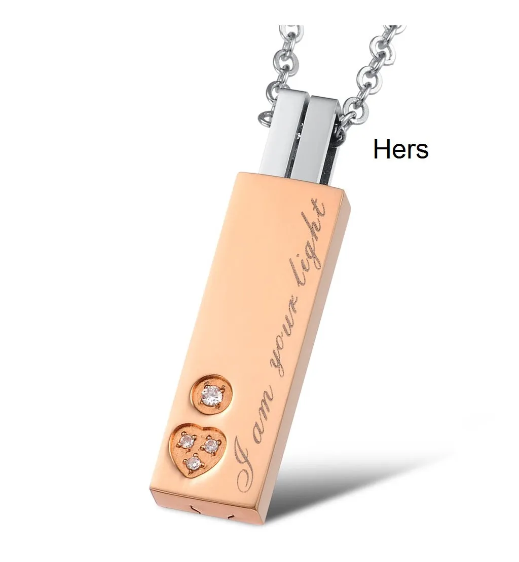 His & Hers Matching Set Light and Shadow Tag Pendant Necklace Couple Jewelry Set