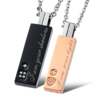 His & Hers Matching Set Light and Shadow Tag Pendant Necklace Couple Jewelry Set