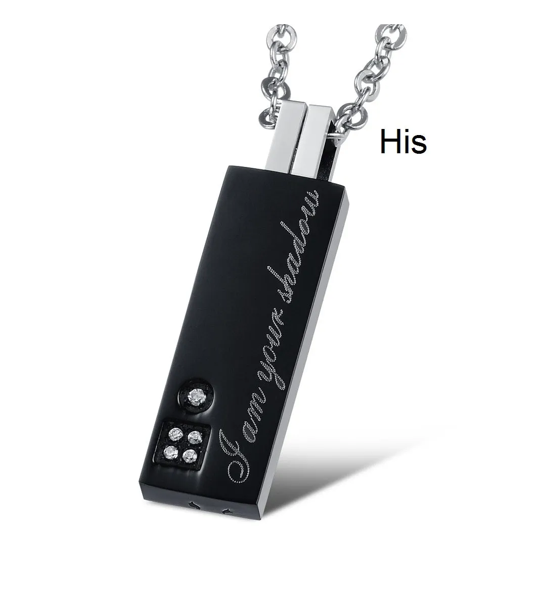 His & Hers Matching Set Light and Shadow Tag Pendant Necklace Couple Jewelry Set