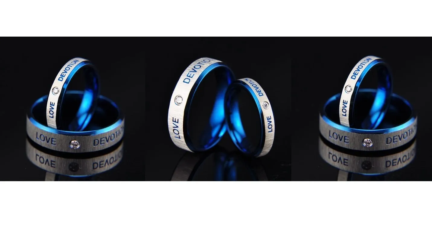His & Hers Matching Set Love Devotion Couple Rings Wedding Band Set