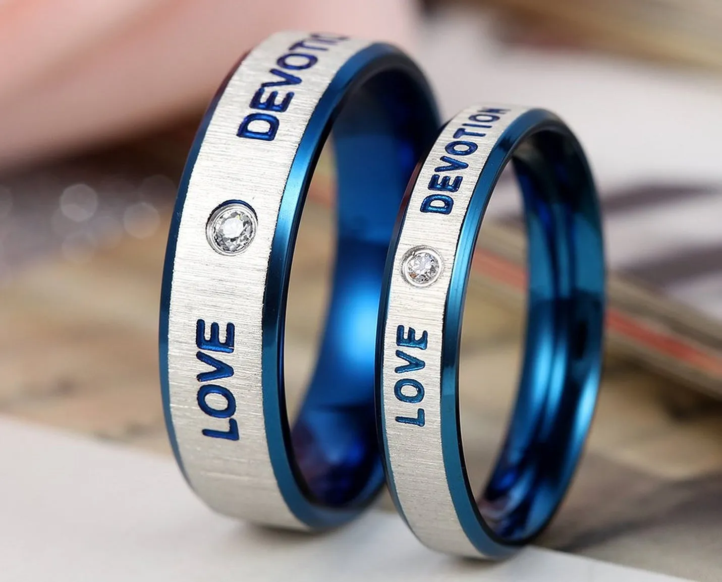 His & Hers Matching Set Love Devotion Couple Rings Wedding Band Set