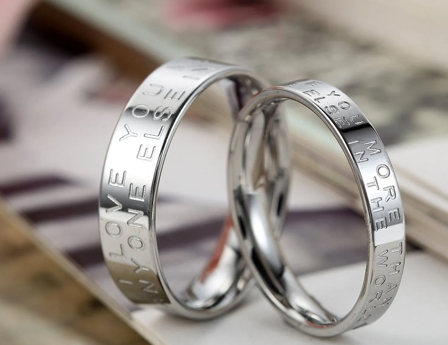 His & Hers Matching Set Love You More than Anyone Else Couple Rings, Wedding Band Set, Valentine, Anniversary, Wedding, Promise, Engagement Ring
