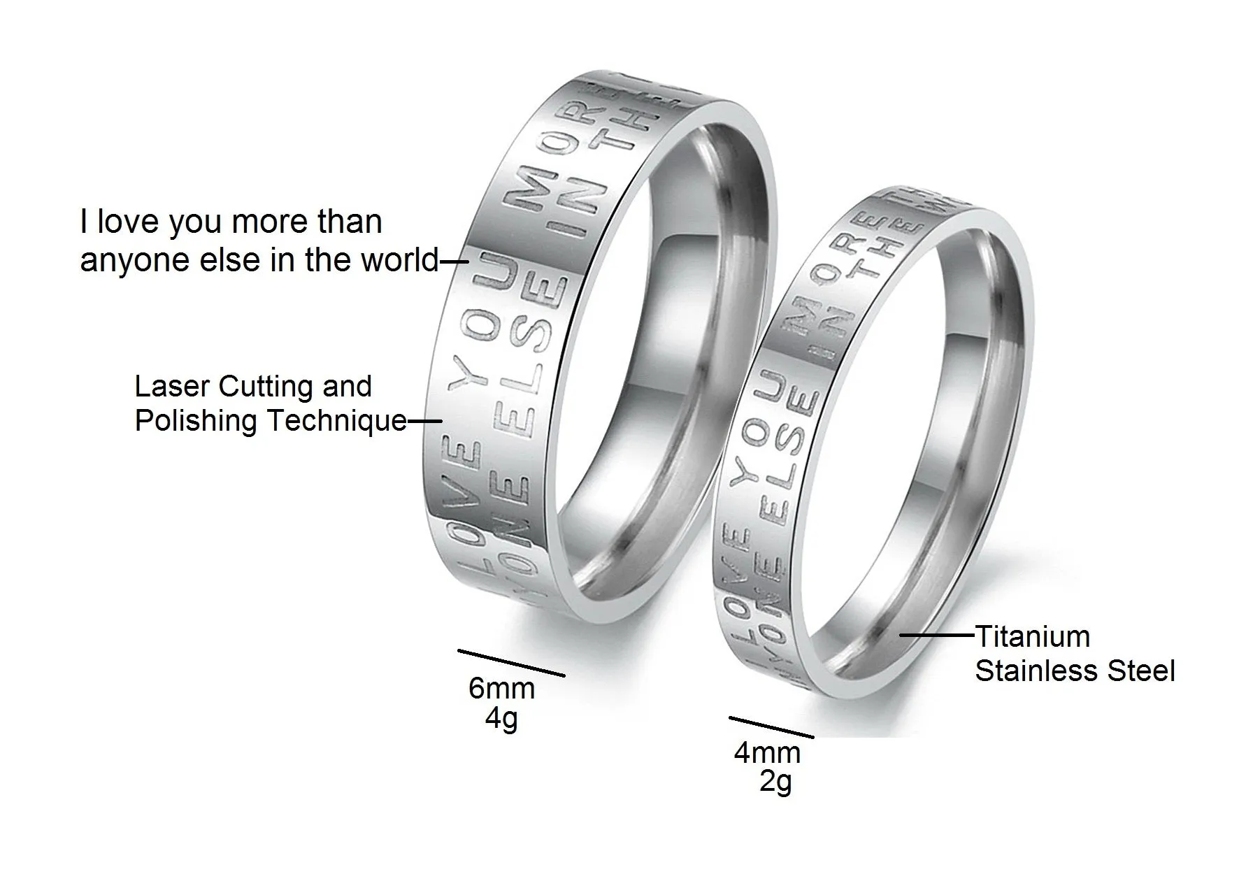 His & Hers Matching Set Love You More than Anyone Else Couple Rings, Wedding Band Set, Valentine, Anniversary, Wedding, Promise, Engagement Ring