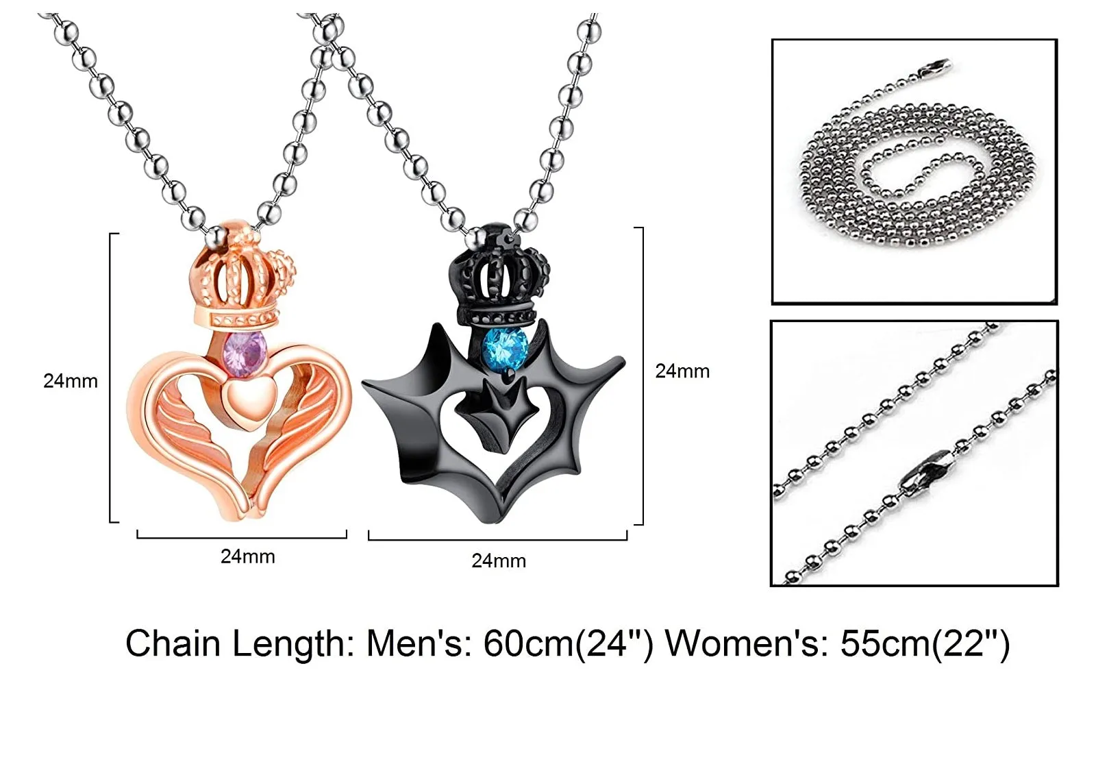 His & Hers Matching Set Valentine King Queen Pendant Necklace Couple Jewelry Set