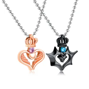 His & Hers Matching Set Valentine King Queen Pendant Necklace Couple Jewelry Set