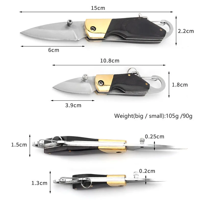 Hot Sale Keyring Knife Wooden Handle Portable Edc Camping Defense Outdoor Folding Pocket Keychain Knife