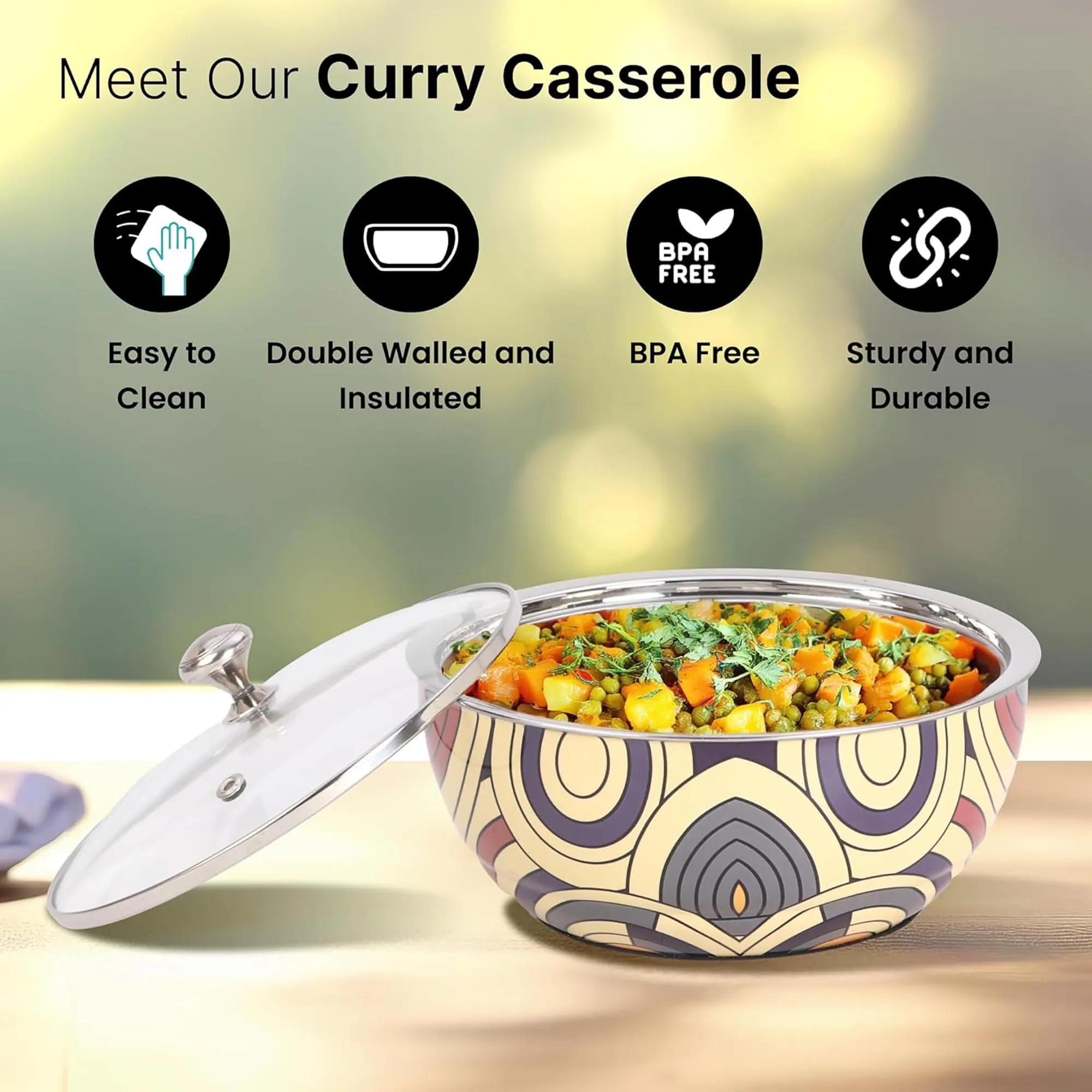 Kuber Industries Pack of 6 Stainless Steel Insulated Hotpot Roti Box with Transparent Glass Lid | 1.5L Chapati Casserole for Dining Table - Multicolor