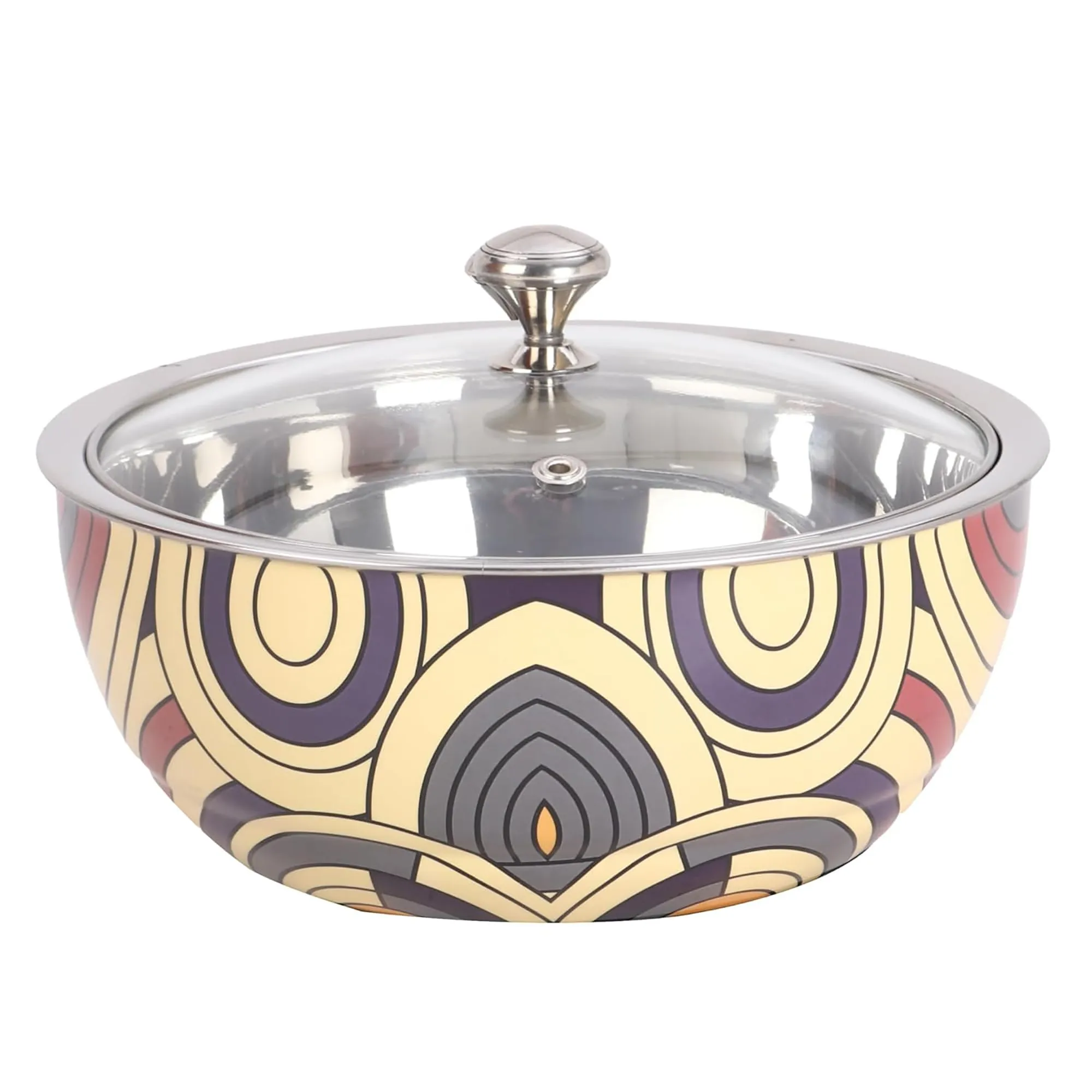 Kuber Industries Pack of 6 Stainless Steel Insulated Hotpot Roti Box with Transparent Glass Lid | 1.5L Chapati Casserole for Dining Table - Multicolor