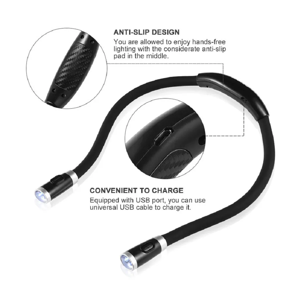LED Neck Book Light Hands-Free Rechargeable USB Reading Lamp