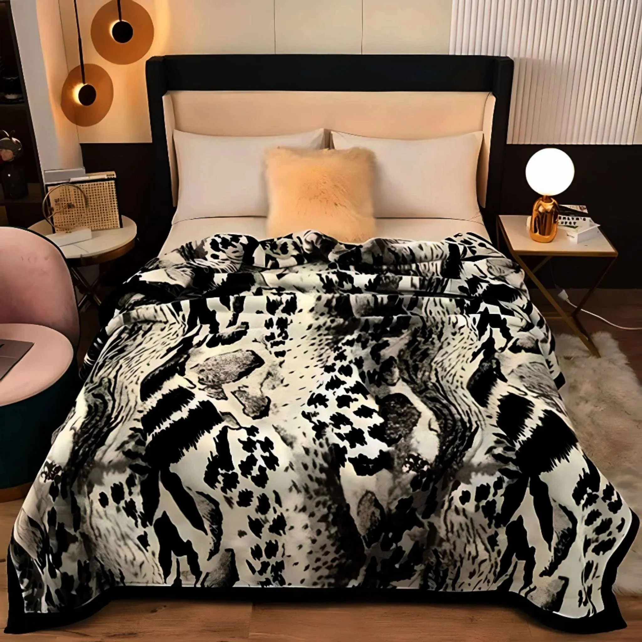 Leopard Print Double Layer Fleece Throw Blankets
