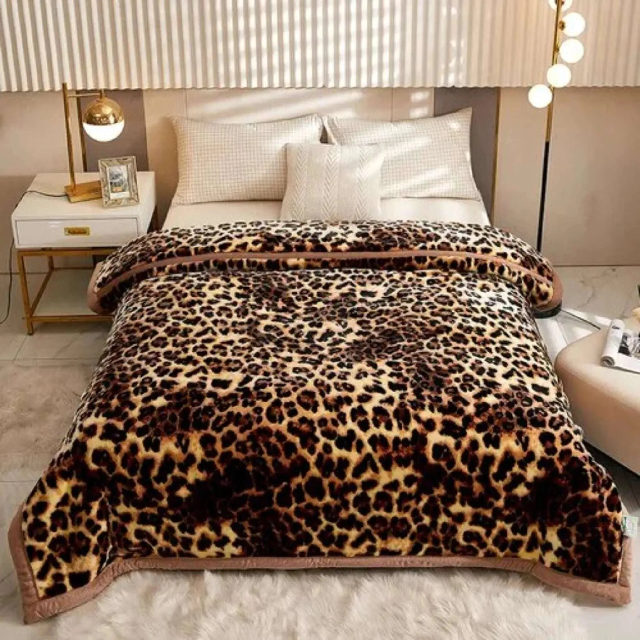 Leopard Print Double Layer Fleece Throw Blankets