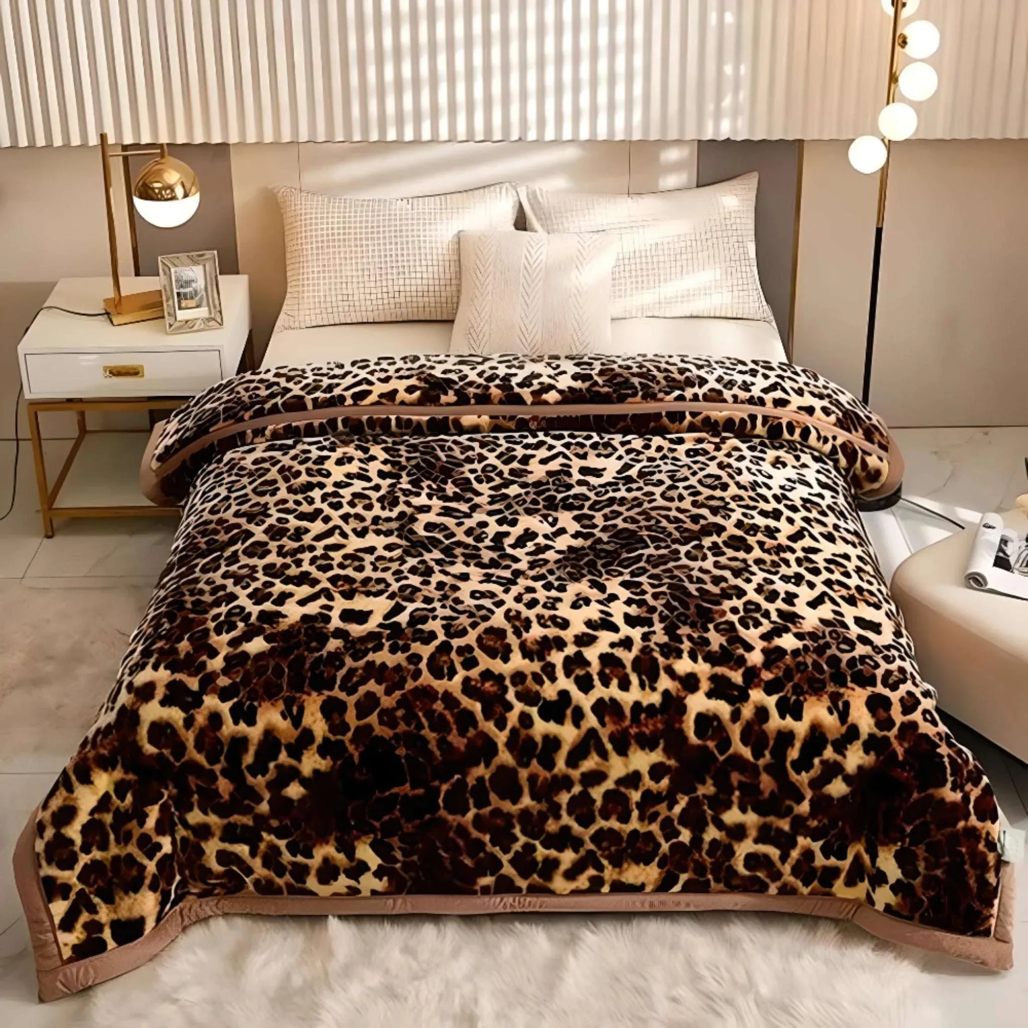 Leopard Print Double Layer Fleece Throw Blankets