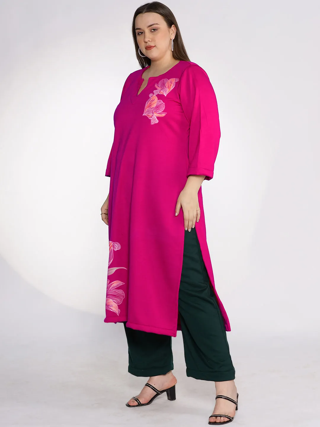 Magenta Fleece LongKurta - HazelFrost