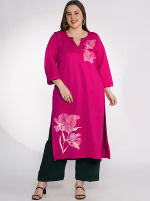 Magenta Fleece LongKurta - HazelFrost