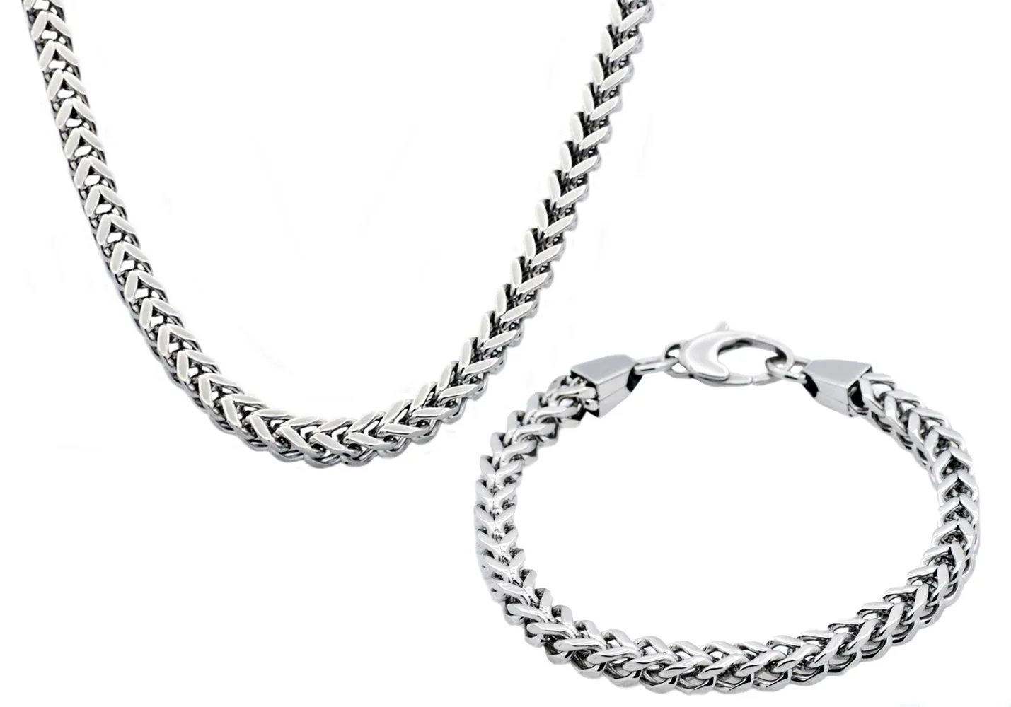 Mens 8mm Stainless Steel Franco Link Chain Set